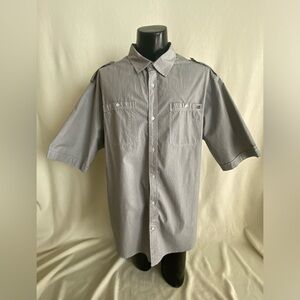 SEAN JOHN Shirt Men’s 4XL Gray Pinstripe Short Sleeve Button Up  100% Cotton